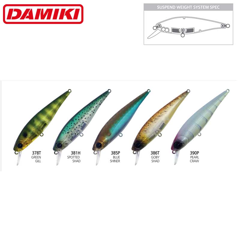 DMK-STR90SP-colours-05 Damiki STRIKER-90SP 9CM, 10.5Gr (Suspending), 381H (Spotted Shad) - imagine 1